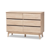 Baxton Studio Miren Mid-Century Modern Light Oak and Dark Grey 6-Drawer Dresser